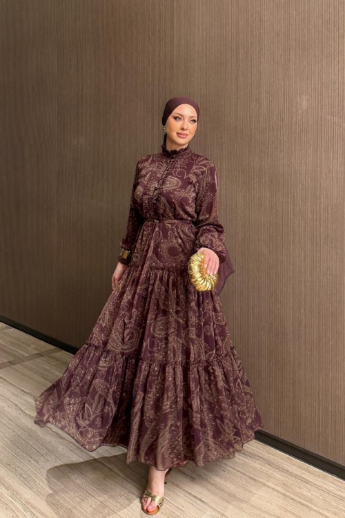 Aleda Mürdüm  Desenli Elbise