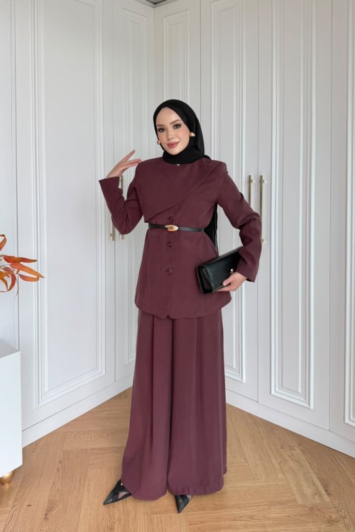 Ayperi Pantolonlu Takım Bordo
