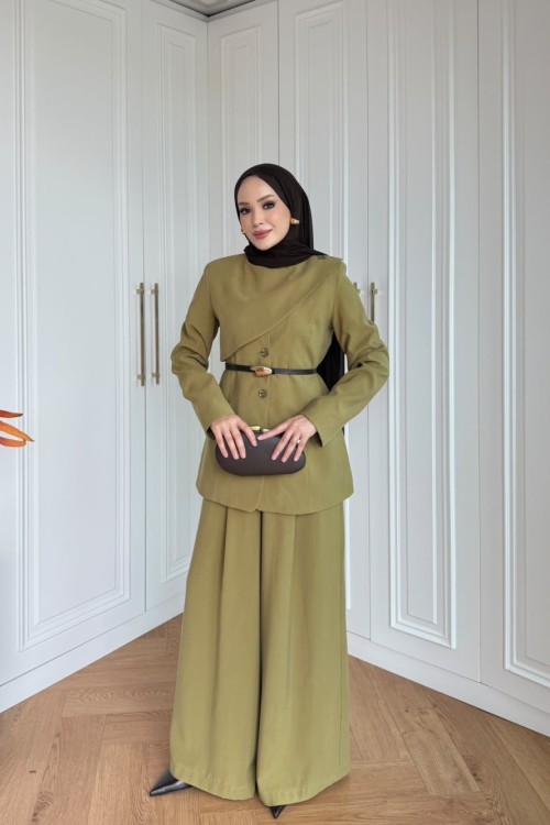 Ayperi Pantolonlu Takım Yağ Yeşili