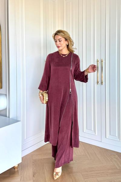 Ayşin Pantolonlu Takım Bordo