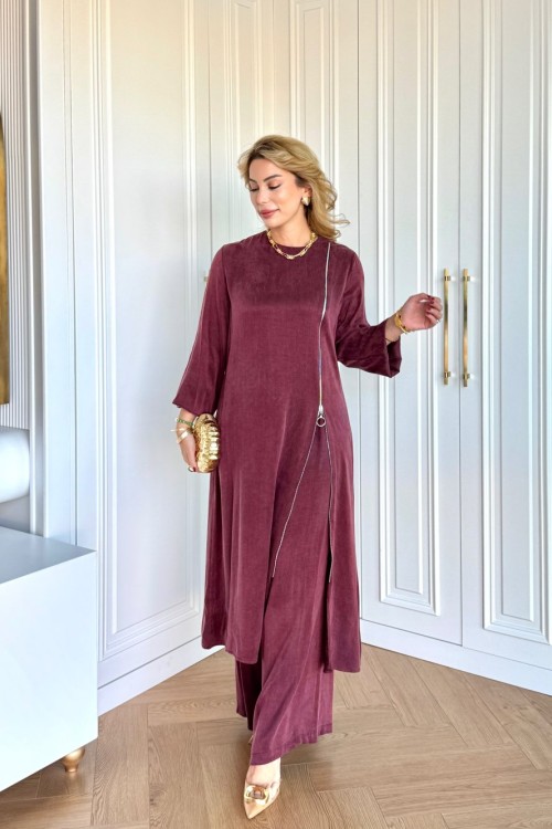 Ayşin Pantolonlu Takım Bordo