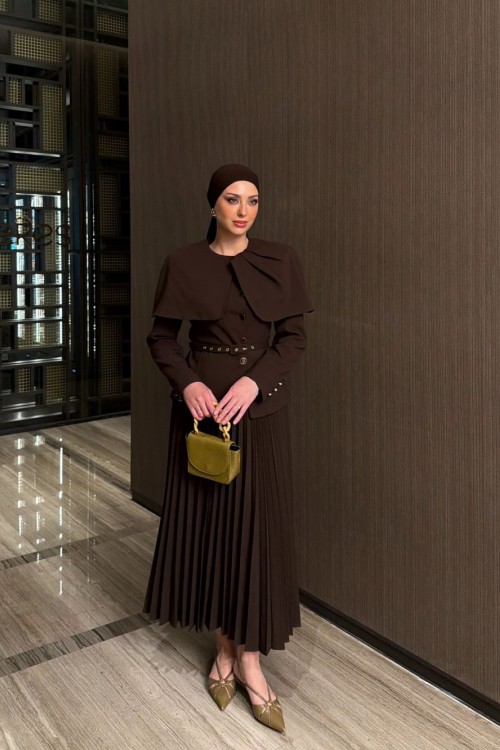 Ayza Etekli Takım Kahverengi