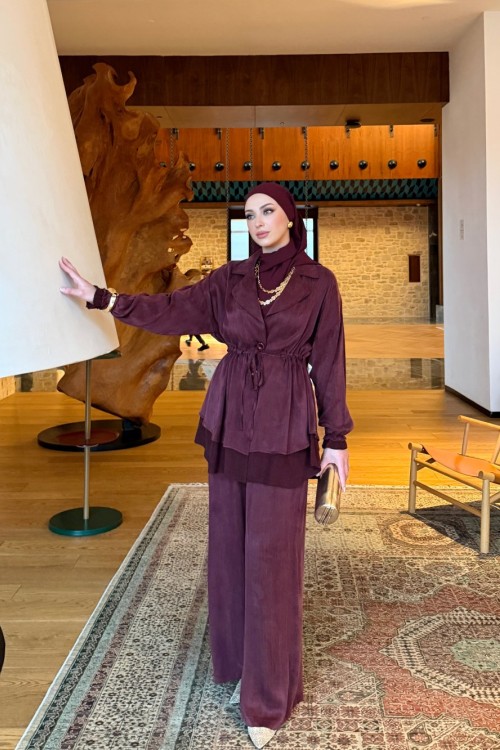 Belinay Pantolon Takım Bordo