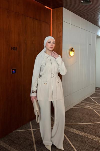 Benan Pantolon Takım Krem