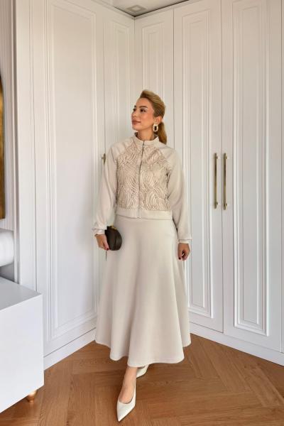 Bengü Etekli Takım Bej