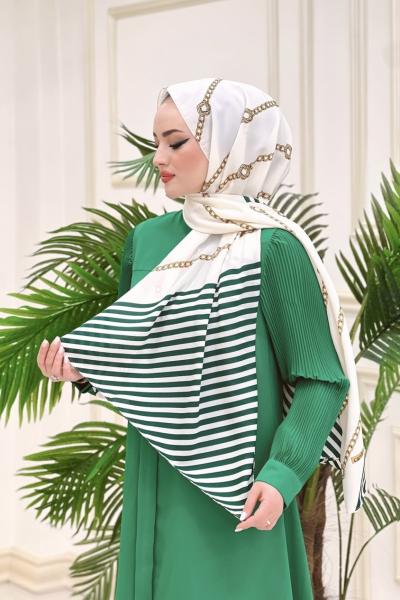 Chain Desen Medine İpeği Şal- Zümrüt