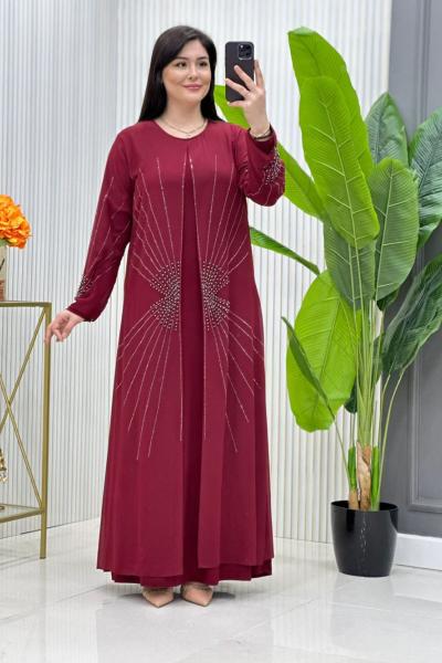 Ümmü Elbise Takım Bordo