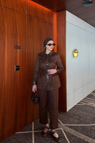 Çağla Pantolonlu Takım Acı Kahve