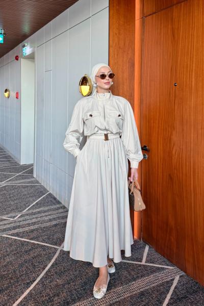 Dilber Trenç Elbise Bej