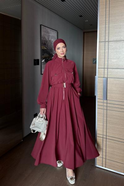 Dilber Trenç Elbise Bordo