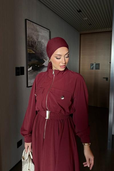 Dilber Trenç Elbise Bordo