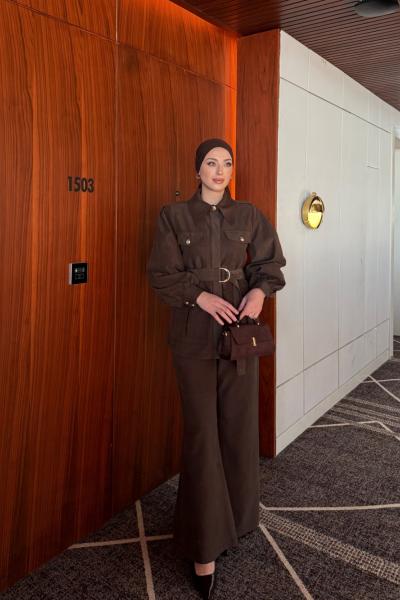 Emine Pantolonlu Takım Acı Kahve