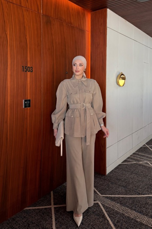 Emine Pantolonlu Takım Vizon