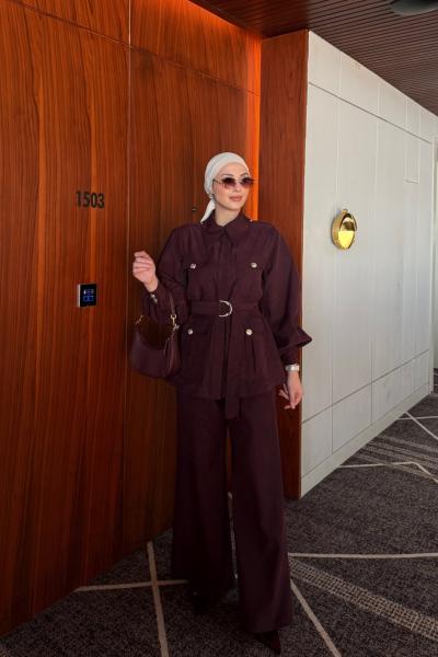 Emine Pantolonlu Takım Bordo