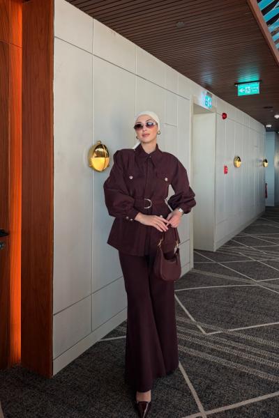 Emine Pantolonlu Takım Bordo