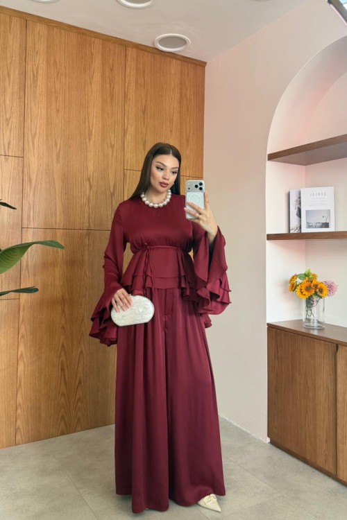 Erna Pantolonlu Takım Bordo