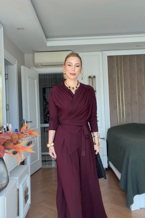 Gülcan Pantolonlu Takım Bordo