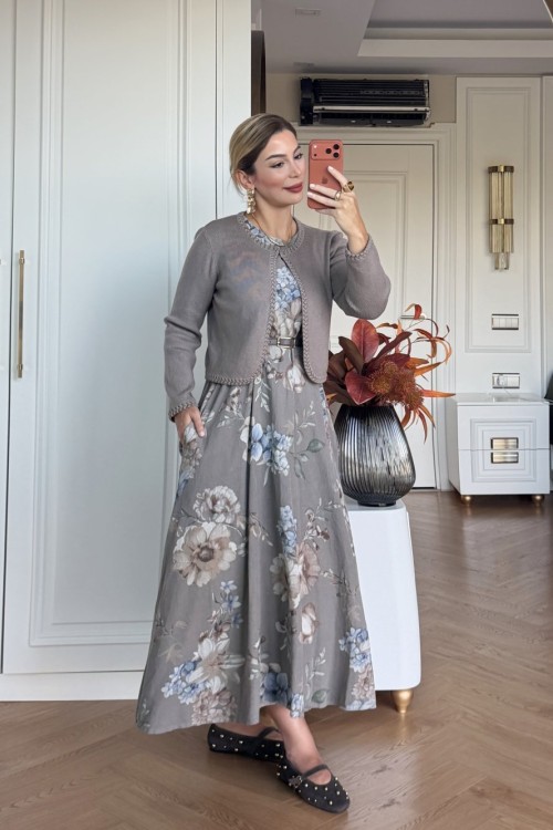 Gülhan Elbise Takım Gri