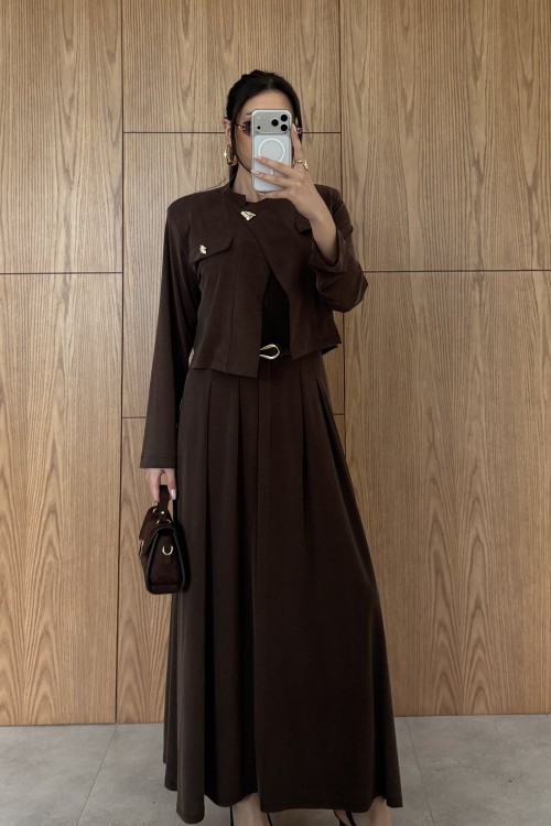 Gülsüm Elbise Takım Kahverengi