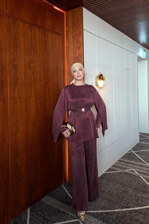 Hacer Pantolonlu Takım Bordo