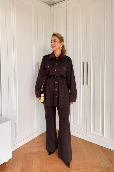 Hande Pantolonlu Takım Acı Kahve