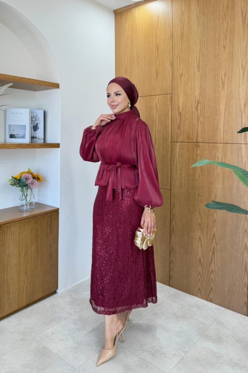 İncila Etek Takım Bordo