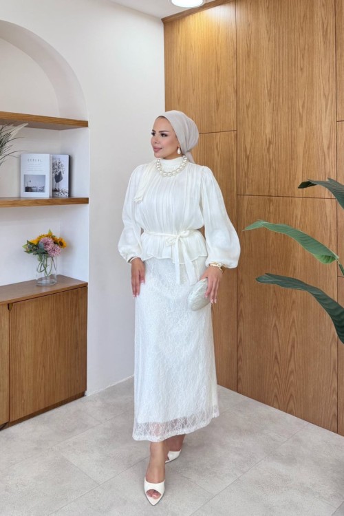 İncila Etek Takım Beyaz