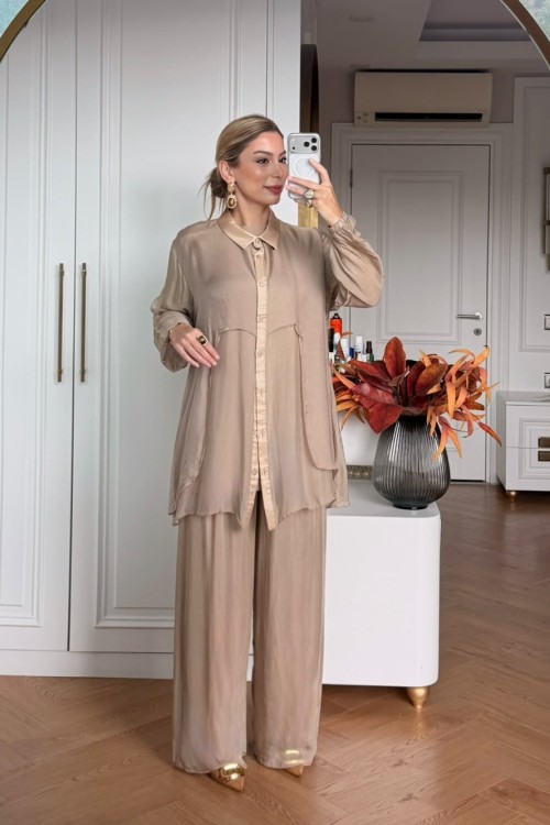 Kamelya Pantolon Takım Vizon