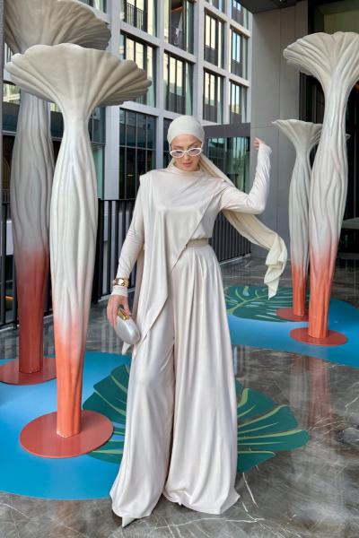 Müjde Pantolonlu Takım Krem