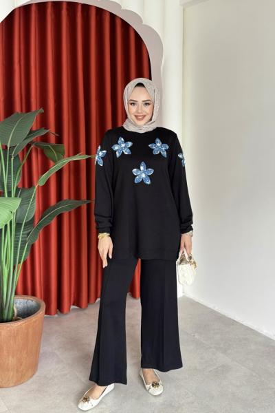 Münevver Takım Siyah Mavi