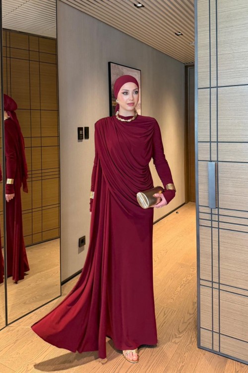Nahide Elbise Bordo