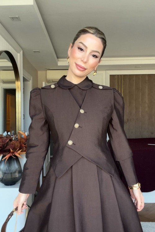 Pelin Elbise Takım Kahverengi