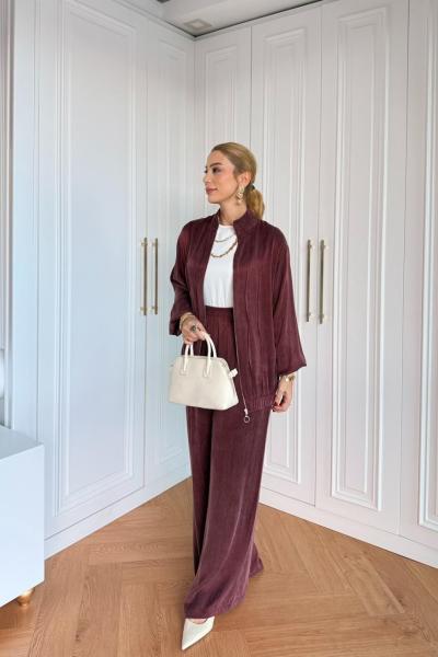 Petek Pantolonlu Takım Bordo