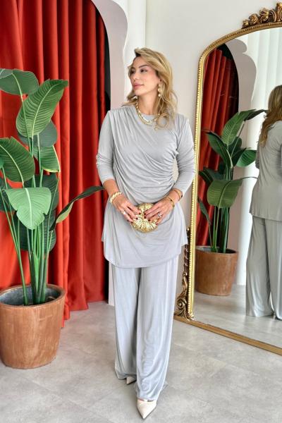 Selen Pantolonlu Takım Gri