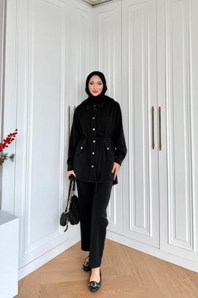 Selen Pantolonlu Takım Siyah