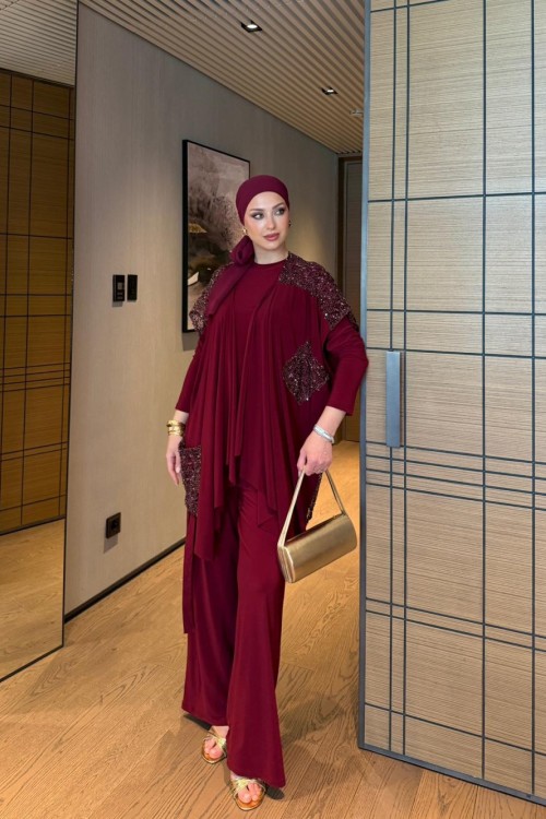 Şermin Pantolon Takım Bordo