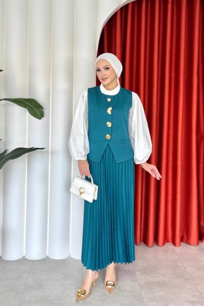 Sıla Etekli Takım Petrol Yeşili