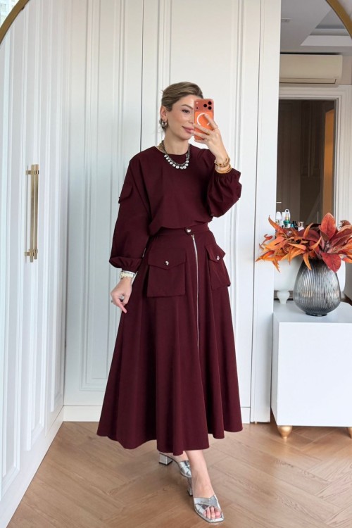 Tülay Etek Takım Bordo