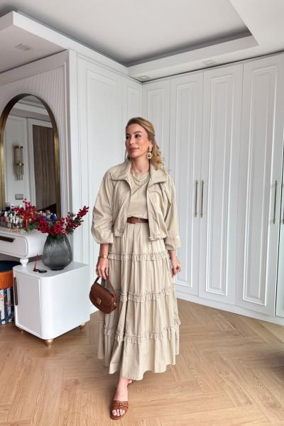 Tutku Elbise Takım Krem