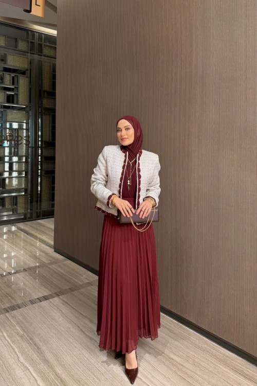 Yakamoz Etekli Takım Bordo
