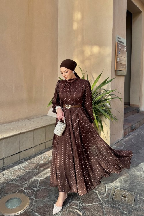 Yaprak Elbise Kahverengi