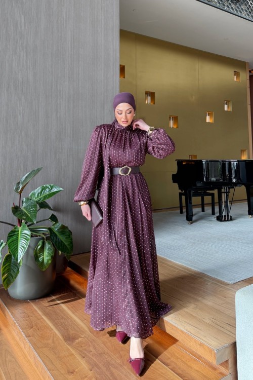 Yaprak Elbise Mürdüm