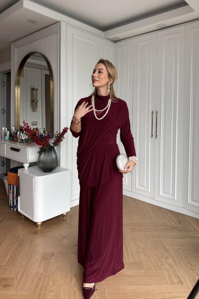 Yonca Pantolon Takım Bordo