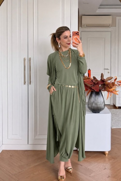 Zarife Üçlü Pantolon Takım Çağla