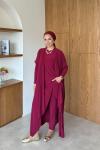 Zarife  Üçlü Pantolon Takım Bordo
