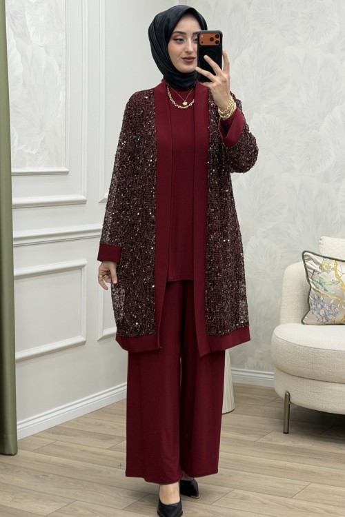 Safir 3 Lü Takım Bordo
