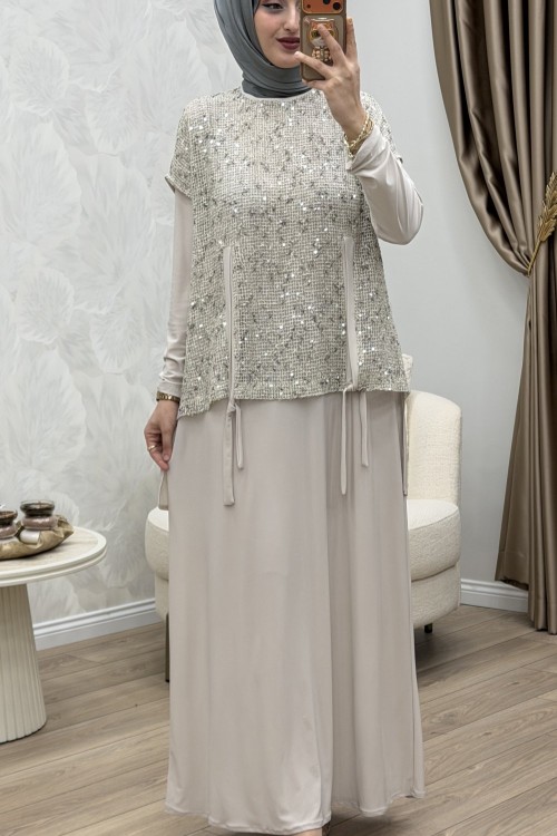 Velora 2 Li Abiye Takım Krem