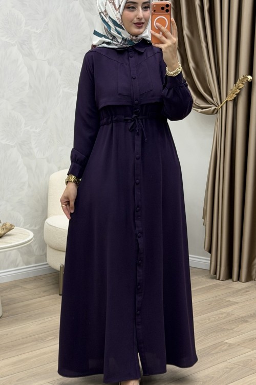 Yüsra Elbise Koyu Mor