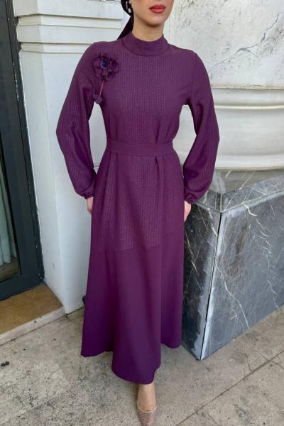 6190 Broşlu Krep Elbise