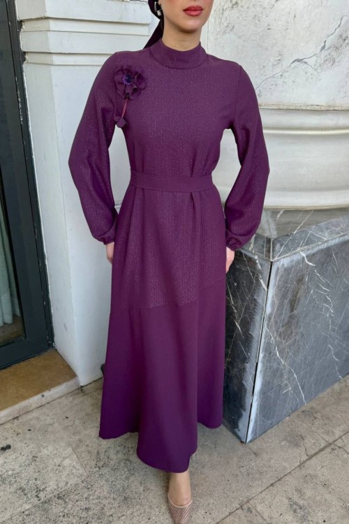 6190 Broşlu Krep Elbise